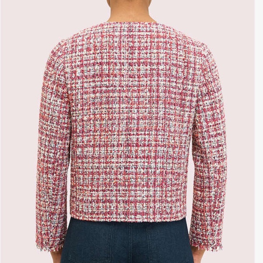 Kate Spade New York Metallic Tweed Jacket Size 4 Fringe Trim - Picture 2 of 8